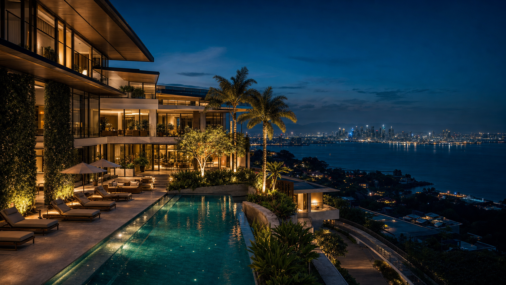 Luxury Filipino hotel and estate at night